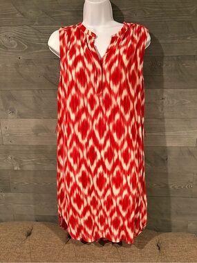 Liz Claiborne Red and White Sleeveless Ikat Shift Dress